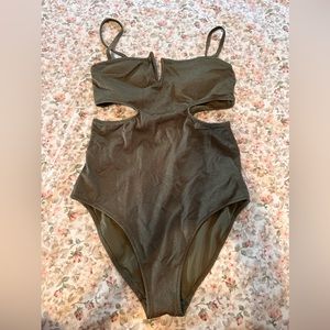 Army green swimsuit.